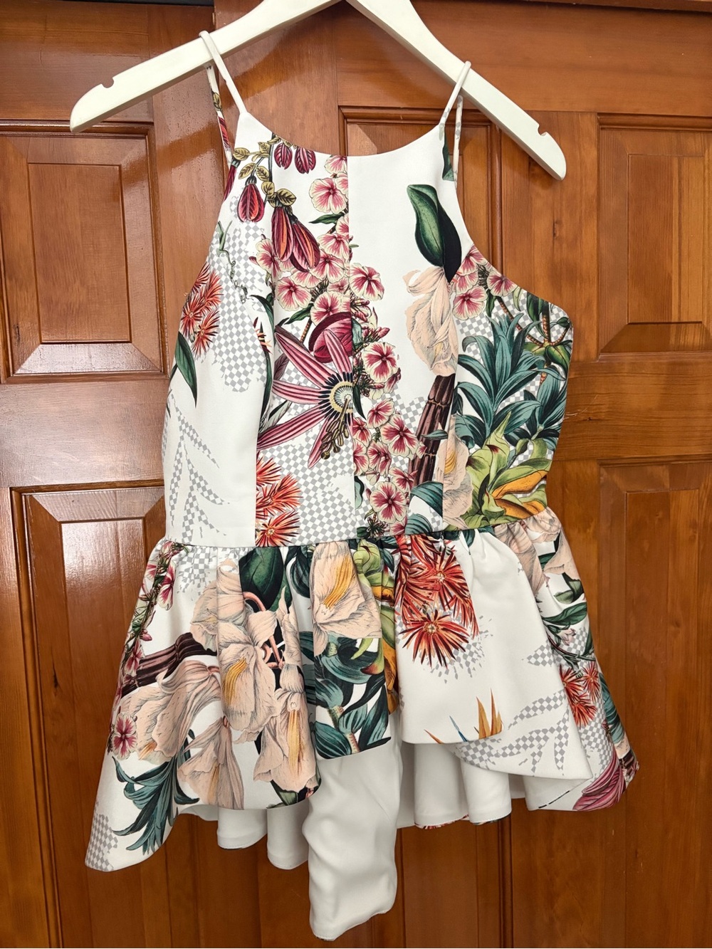 Anthropologie Cameo Floral Checkerboard Print Peplum Tank Top Size Small